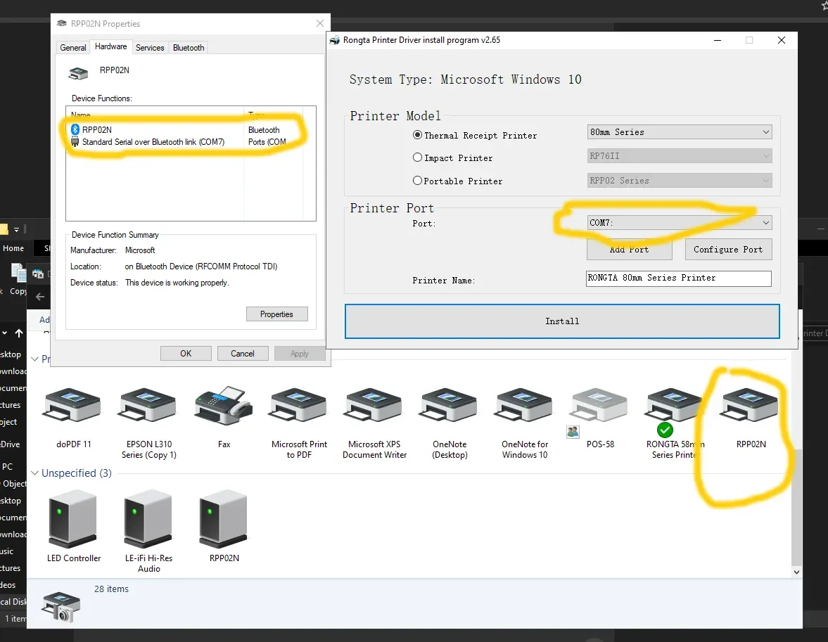 cara install driver printer thermal RPP02N